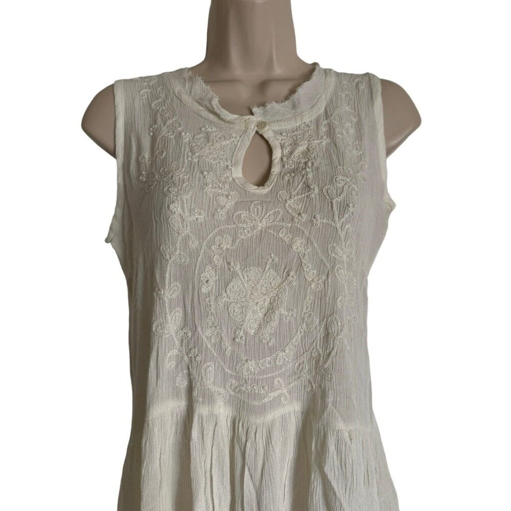 Anthropologie RAGA Women's Sz XS White EMBROIDERED PEARL Baby Doll Midi Dress - Picture 4 of 10